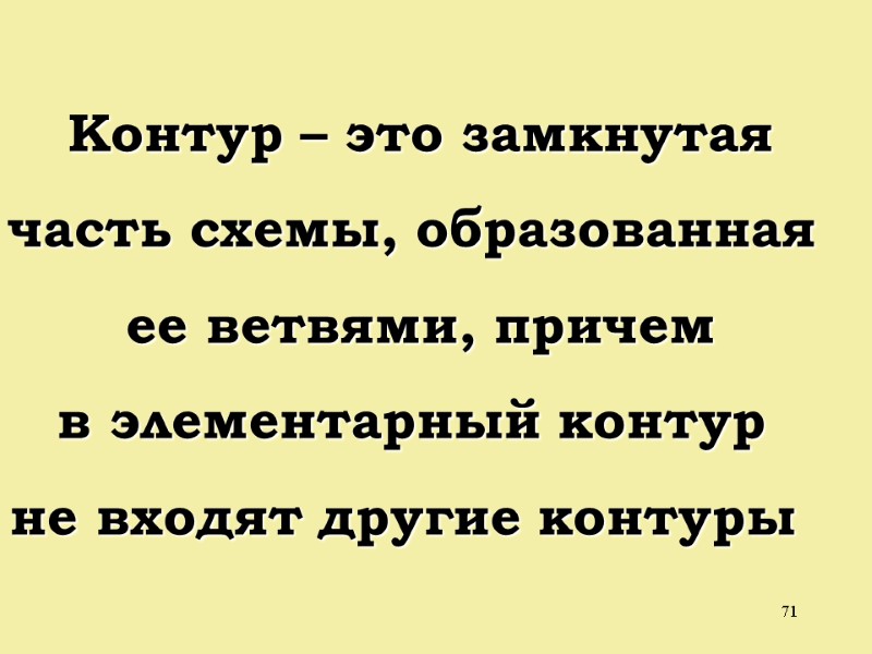 71  Контур – это замкнутая часть схемы, образованная  ее ветвями, причем в